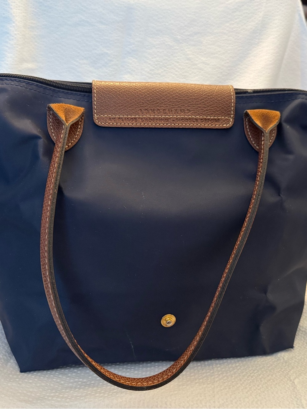 Longchamp Navy Tote with Brown Leather Trim - Picture 2 of 5